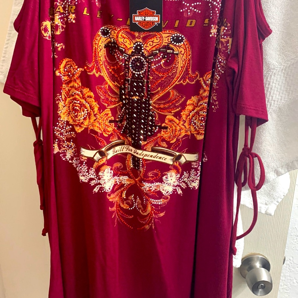 Harley Davidson womens maroon sexy biker motorcycle bling shirt medium